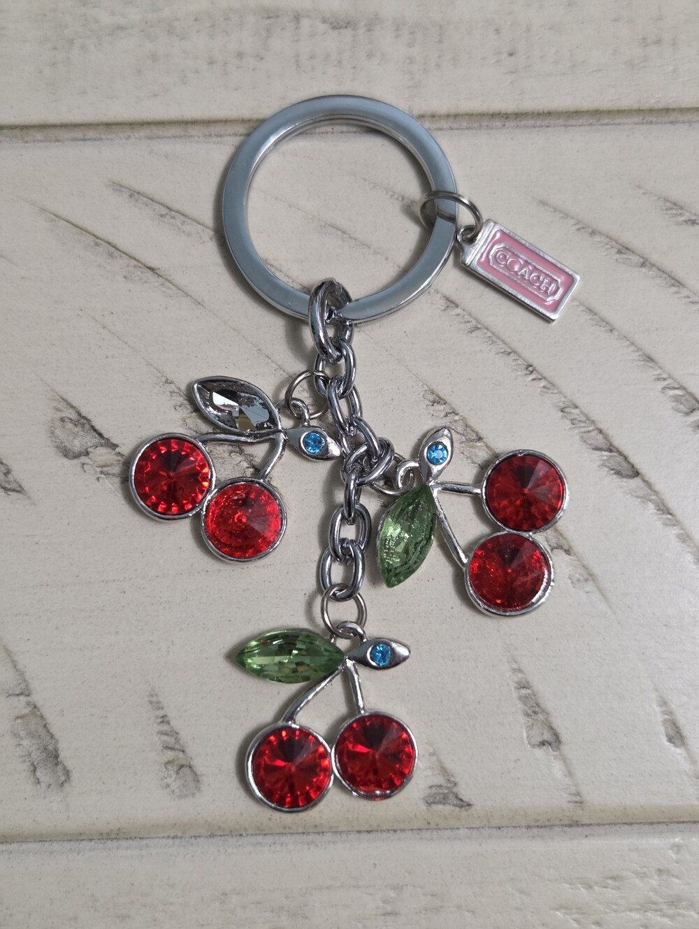 Multi Cherry Rhinestone Bag Charm & Keychain Trio, EUC